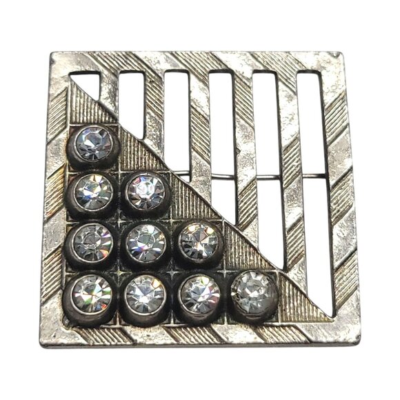 Jewelry - Vintage Square Rhinestone Brooch Silver-Tone Geometric Design 1.5"